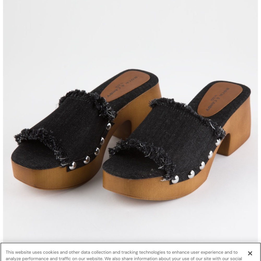 Rock & Candy Noelia Platform Slide Sandals in Black Denim Women’s Size 8 NIB
